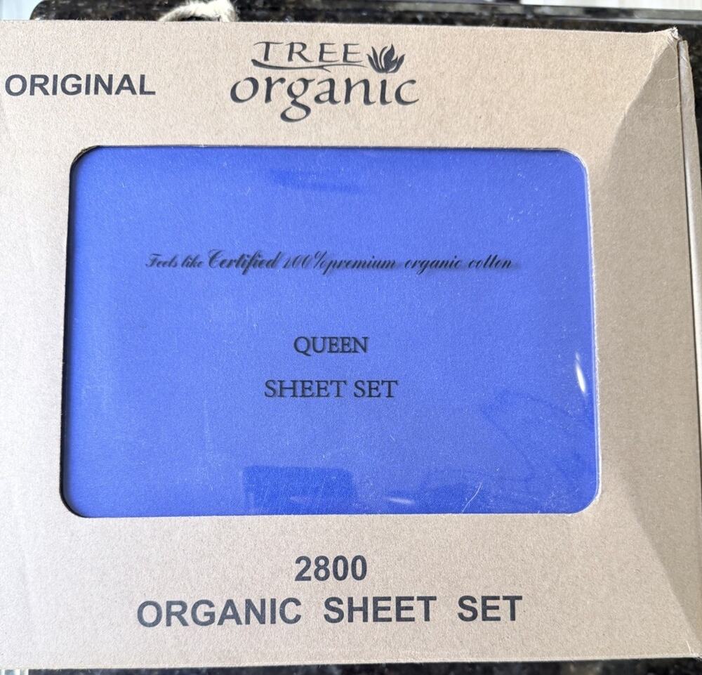 Tree Organics Queen Size, Royal Blue Sheets, 100% Organic, Satisfied Cotton